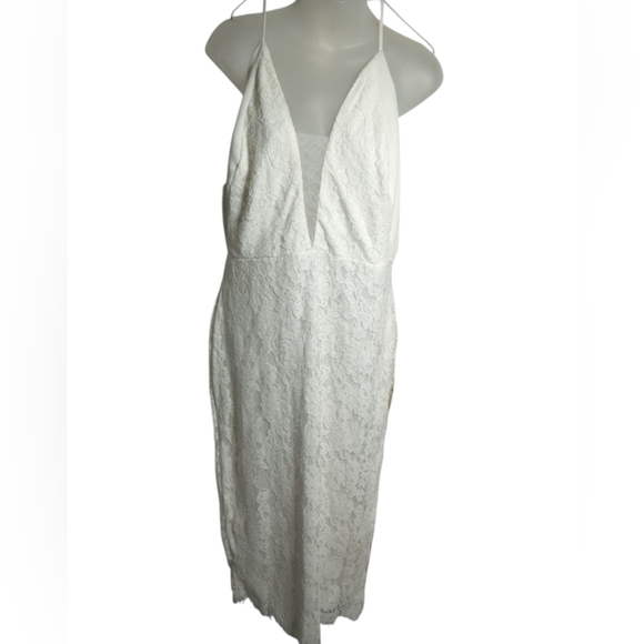 Lulu’s Women's White V Neck Scalloped Lace Zip Back Backless Halter Dress XL - Picture 2 of 9